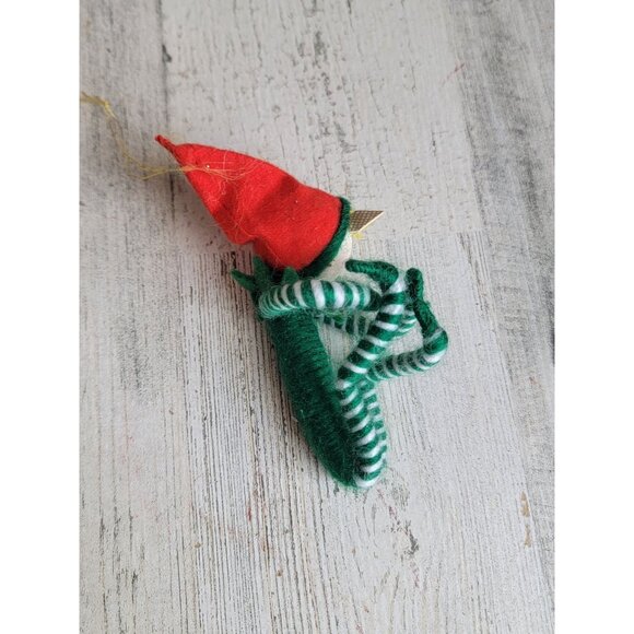 Vintage green mini elf stocking ornament Xmas - Picture 4 of 7